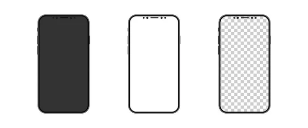 Mockup Smartphone Schermo Del Telefono Cellulare Bianco Nero Trasparente Illustrazione — Vettoriale Stock