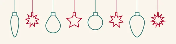 Kerstspeelgoed Kerst Slingers Vector Pictogrammen Kerst Sterren Ballen Lijn Ontwerp — Stockvector