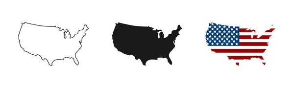 美国地图 美国矢量图标 美国地图 美利坚合众国的平面图和线条设计 矢量说明 — 图库矢量图片