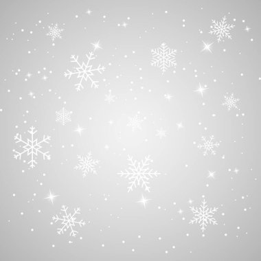Kar Taneleri ve Yıldızlarla Düşen Kar. Noel arkaplanı. Kış dönemi. Xmas illüstrasyonu. Vektör illüstrasyonu