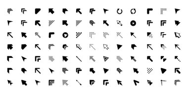 Oklar. Vektör Ok simgesi. İmleç simgeleri. Oklar, izole edilmiş. Vektör illüstrasyonu