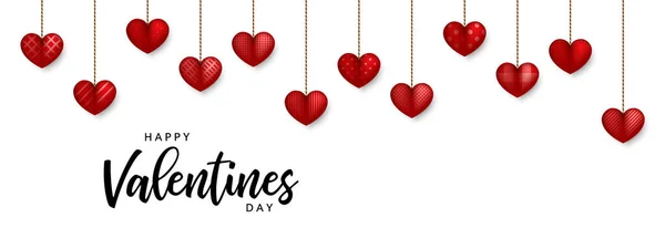 Corazones Rojos Con Cintas Tarjeta San Valentín Día San Valentín — Vector de stock