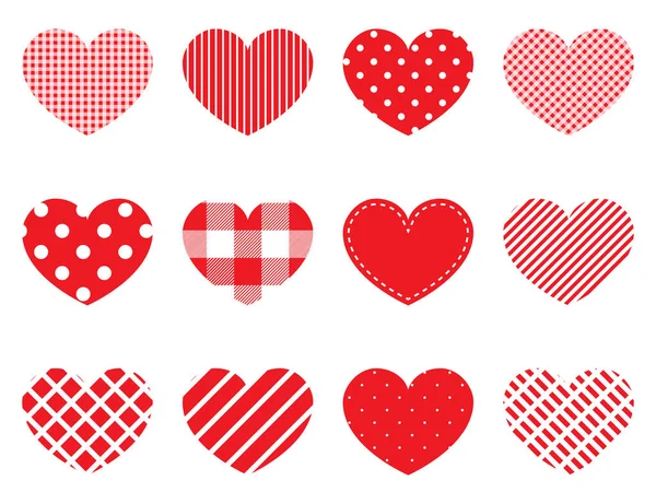 Hearts Different Patterns Red Hearts Love Concept Valentine Icons Valentines — Stock Vector