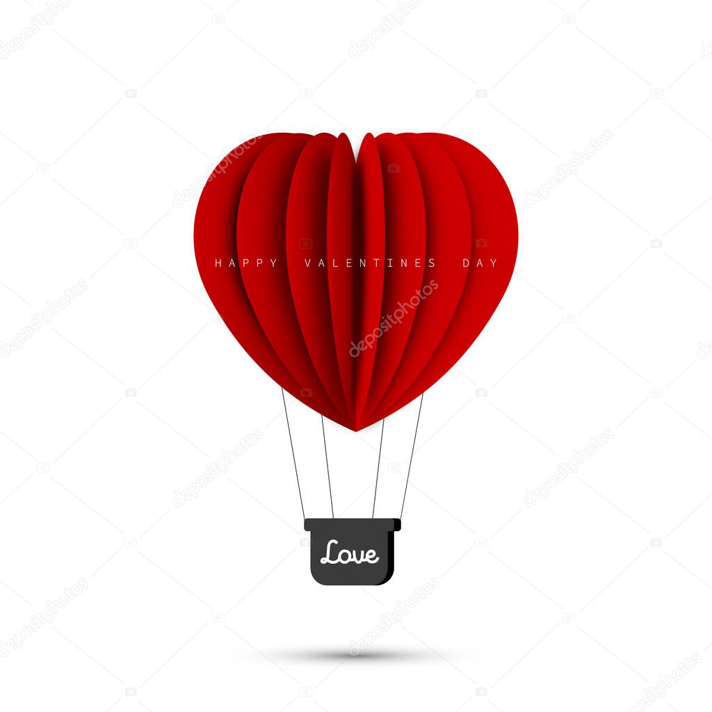 Love concept. Valentines Day. Air balloon in heart shape. Paper art and origami design. Illustration of the Love. Vector illustration