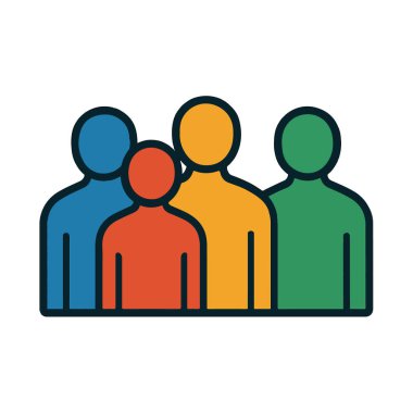 Toplumu ve takım çalışmasını temsil eden, beyaz arka planda izole edilmiş çeşitli insan simgeleri.