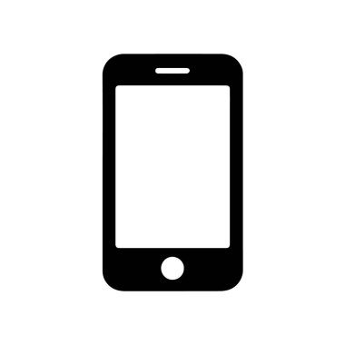 Beyaz arka planda izole edilmiş, boş ekranlı akıllı telefonun basit siyah silueti.
