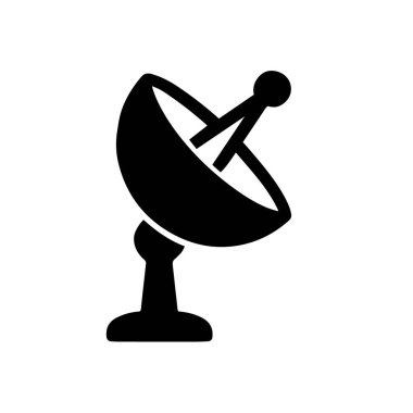 Uydu çanağı simgesi, iletişim teknolojisi, beyaz arkaplanda izole edilmiş.