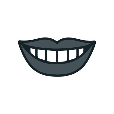 Beyaz dişli, beyaz arkaplanda izole edilmiş gülümseyen bir ağız resmi.