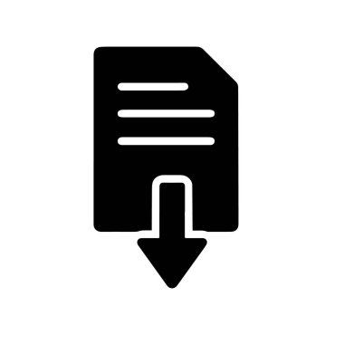 Beyaz arkaplanda izole edilmiş indirme oku olan siyah belge simgesi