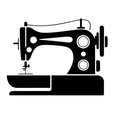 Silhouette of a vintage sewing machine, isolated on white background, representing tailoring and craftsmanship