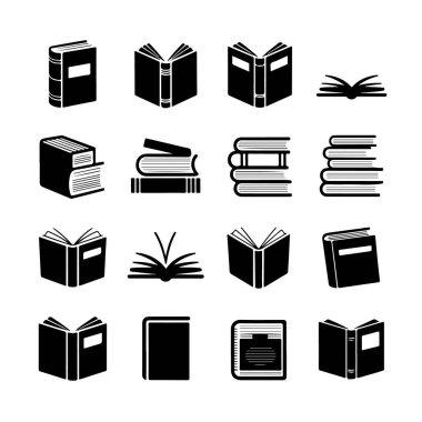Collection of book icons, isolated on white background
