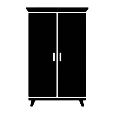 Simple black silhouette of a twodoor wardrobe or closet, isolated on white background