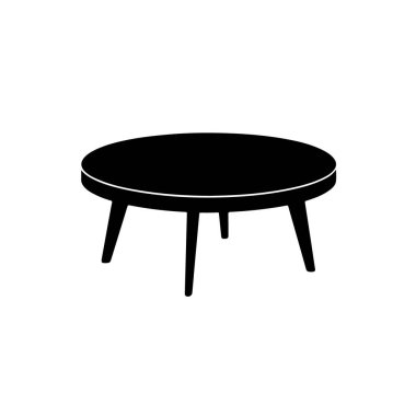 A simple black silhouette of a round coffee table with four legs, isolated on a white background
