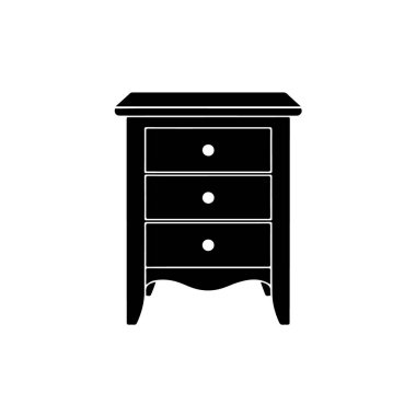 Black silhouette of a threedrawer nightstand or bedside table isolated on white background
