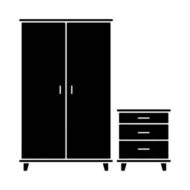 Black silhouette of a wardrobe and a chest of drawers isolated on white background