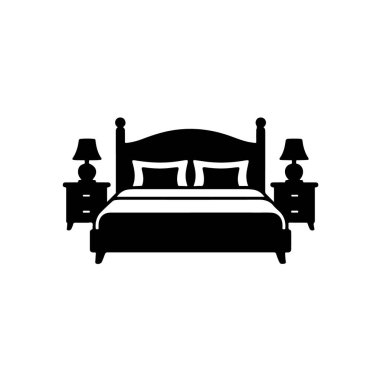 Bed with pillows and nightstands with lamps isolated on white background