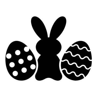 Easter bunny silhouette with decorated eggs, isolated on white background