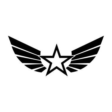 Black star with wings emblem isolated on white background