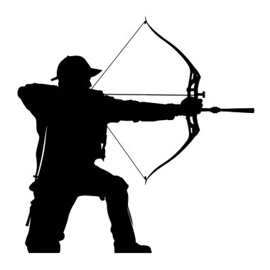 Archer aiming bow and arrow silhouette isolated on white background