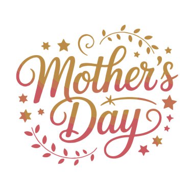 Mothers day greeting with decorative elements and stars, isolated on white background