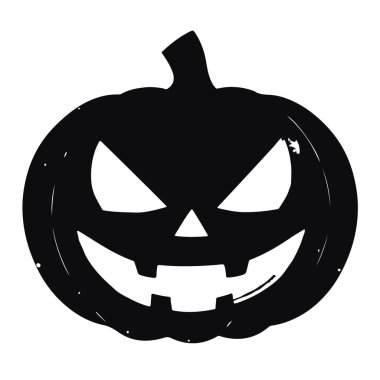 Beyaz arka planda korkunç bir yüzü olan oyulmuş bir Cadılar Bayramı balkabağı silueti.