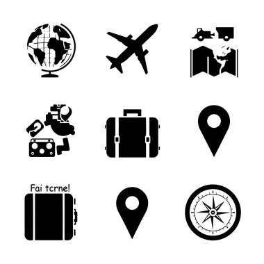 Beyaz arkaplanda izole edilmiş seyahat ve gezinme simgeleri koleksiyonu