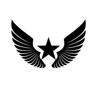 Black star with wings emblem isolated on white background