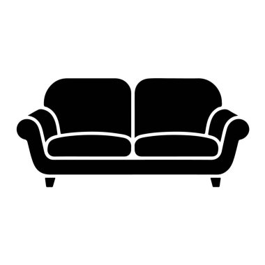 İki kişilik kanepe ikonu, beyaz arka planda izole edilmiş oturma odası ya da dinlenme odası için rahat bir oturma yeri tasvir ediyor.