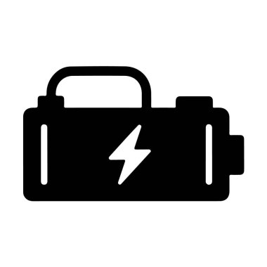 Beyaz bir arka planda izole edilmiş, güç ve enerjiyi simgeleyen, yıldırımlı bir batarya simgesi.