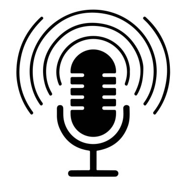 Beyaz zemin üzerinde izole edilmiş ses dalgaları olan klasik mikrofon