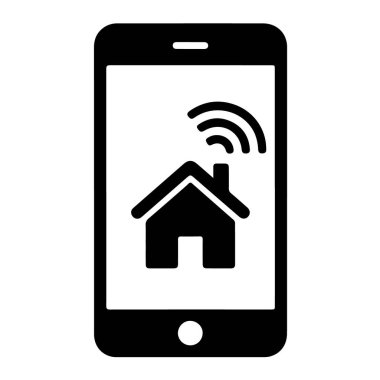 Beyaz arkaplanda izole edilmiş akıllı ev kontrol uygulaması Wi-Fi sinyal simgesine sahip evi gösteriyor