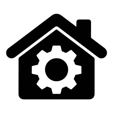 Beyaz arka planda izole edilmiş bir teçhizatlı evin silüeti ev onarımı, bakım ve inşaatı temsil ediyor.