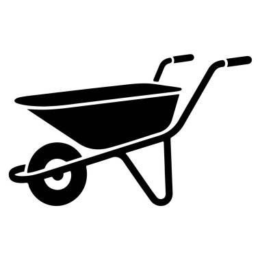 Beyaz arka planda izole edilmiş bir el arabasının silueti, inşaat veya bahçıvanlıkta malzeme taşımak için basit bir araç