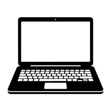 İş veya kişisel kullanım için taşınabilir bir bilgisayarı temsil eden dizüstü bilgisayar vektörü simgesi beyaz arkaplanda izole edildi