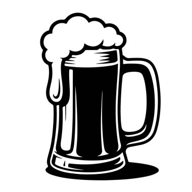 Dolu köpüklü bir bira bardağı tasviri, beyaz arka planda izole edilmiş, bar menüleri ve bira fabrikası tasarımları için mükemmel.