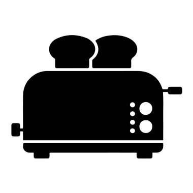 Beyaz arka planda izole bir şekilde iki bitli ekmek kızartma makinesinin siyah silueti ortaya çıkıyor.