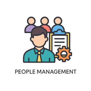 Beyaz arka planda, takım çalışmasını, liderliği ve iş dünyasındaki örgütsel yapıyı temsil eden izole edilmiş insan yönetimi simgesi