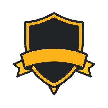 Beyaz arka planda izole edilmiş kurdeleli kalkan, koruma, güvenlik ve onur sembolü, logo tasarımı ve markalaşması için mükemmel.