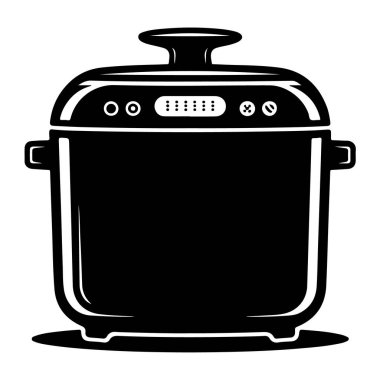 Beyaz arka planda izole edilmiş dijital ekranlı modern bir elektrikli düdüklü siyah siluet.