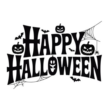 Mutlu cadılar bayramı beyaz arka planda kabaklar, yarasalar ve örümcek ağlarıyla ürkütücü ve şenlikli bir kutlama için izole edildi.