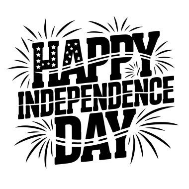 Beyaz arka planda izole edilmiş havai fişek tasarımı ile Bağımsızlık Gününüz kutlu olsun özgürlük ve demokrasi kutlaması.