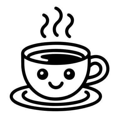 Beyaz arka planda izole edilmiş, neşeli bir sabah için mükemmel, sevimli ve dumanı tüten bir kahve.