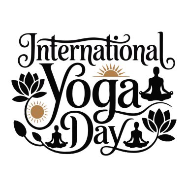 Uluslararası yoga günü illüstrasyonu beyaz arka planda izole edilmiş nilüfer çiçeği ve güneş elementleriyle yoga günü tasarımı
