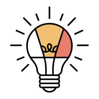 İnovasyon ve fikir üretimini temsil eden, beyaz arka planda izole edilmiş renkli segmentlere sahip yaratıcı ampul