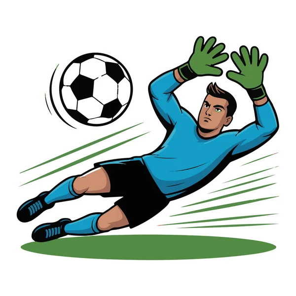 Beyaz zemin üzerinde izole bir maç sırasında bir futbol topunu kurtarmak için dalış yapan kaleci.