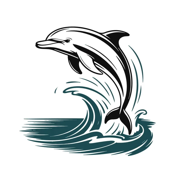 Beyaz arka planda izole edilmiş siyah beyaz bir yunus çizimi.