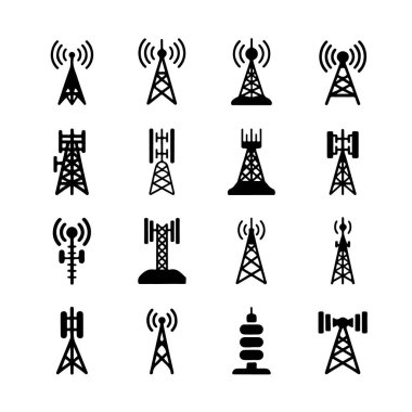 Çeşitli telekomünikasyon kulesi simgeleri ve sembolleri koleksiyonu