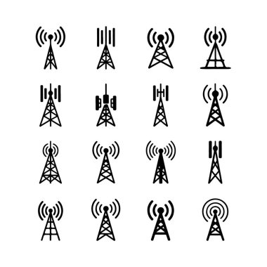 Çeşitli telekomünikasyon kulesi simgelerinin toplanması