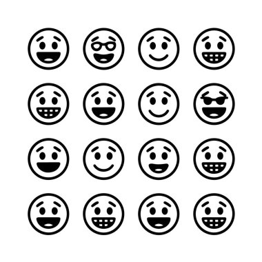 16 farklı gülen surat ifadesi seti.