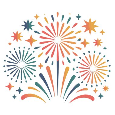 Gece gökyüzünde patlayan renkli soyut havai fişekler.